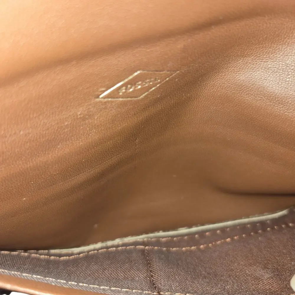 Vintage Fossil 2-Toned Brown Textured Leather Tri-Fold Wallet Flap Style 7.5